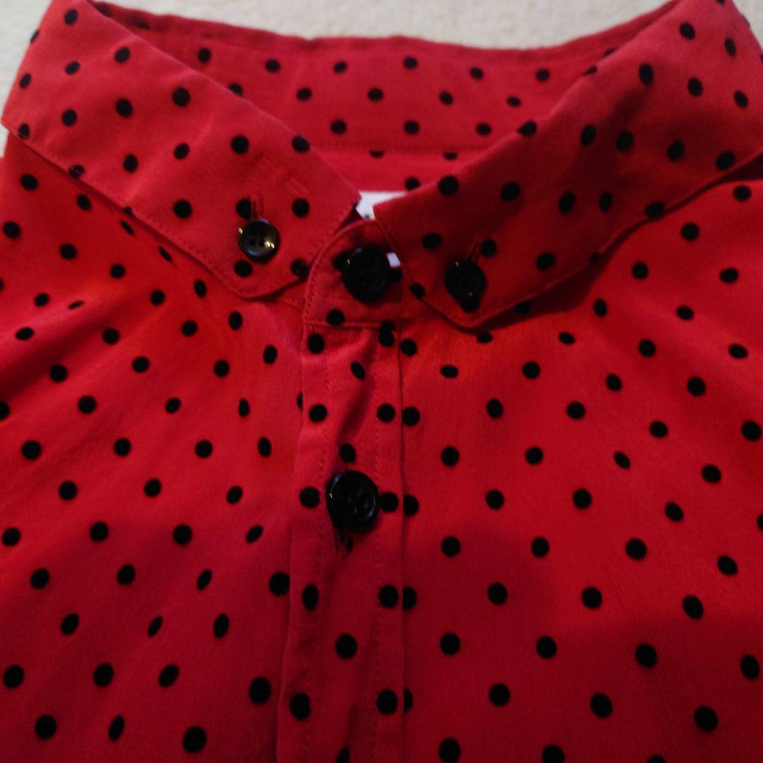 サンローラン／ドット柄（立体ドット）シルク長袖シャツ38