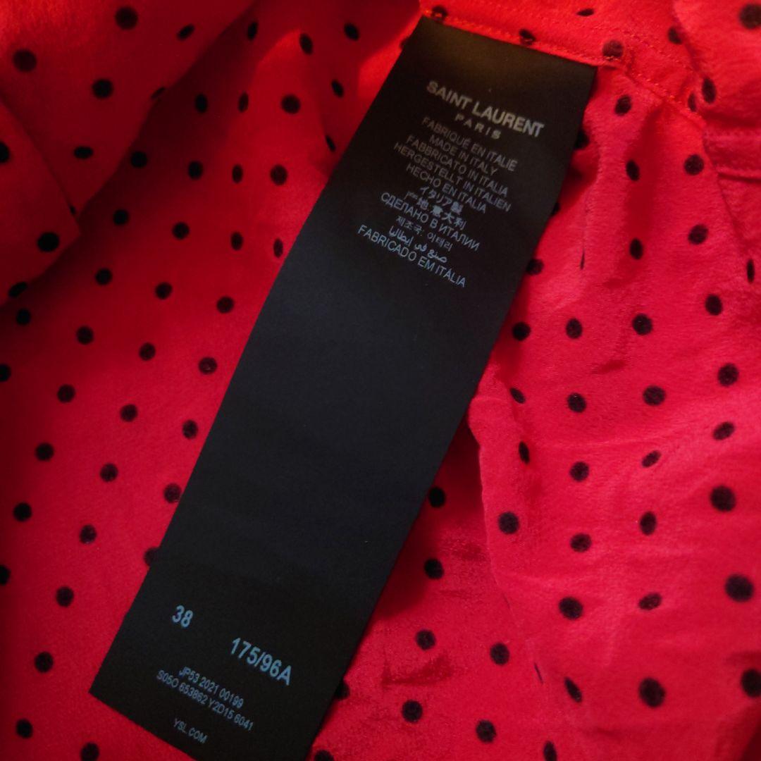 サンローラン／ドット柄（立体ドット）シルク長袖シャツ38