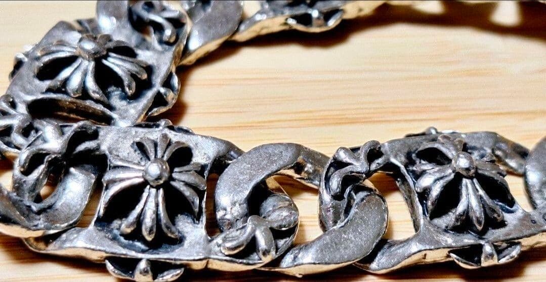 シルバー 花模様 チェーンブレスレット　刻印無し　60g