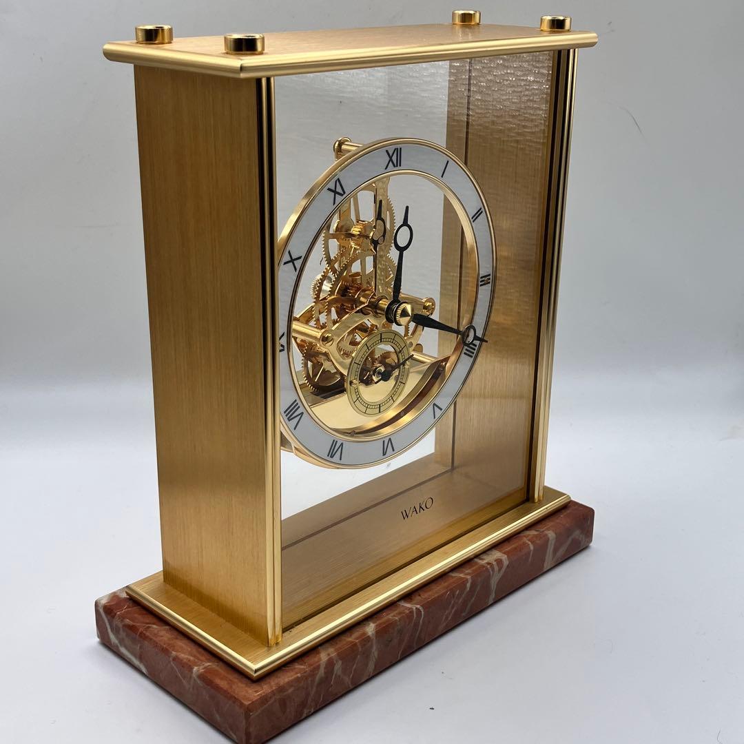 ☆美品☆ WAKO ワコー 置き時計 HW8090G 大理石ゴールド 可動品