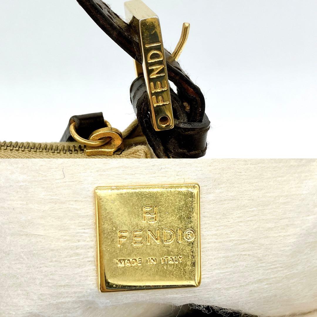 【FENDI】ハンドバッグ　ズッカ柄　ブラウン　エナメル　トップハンドル.