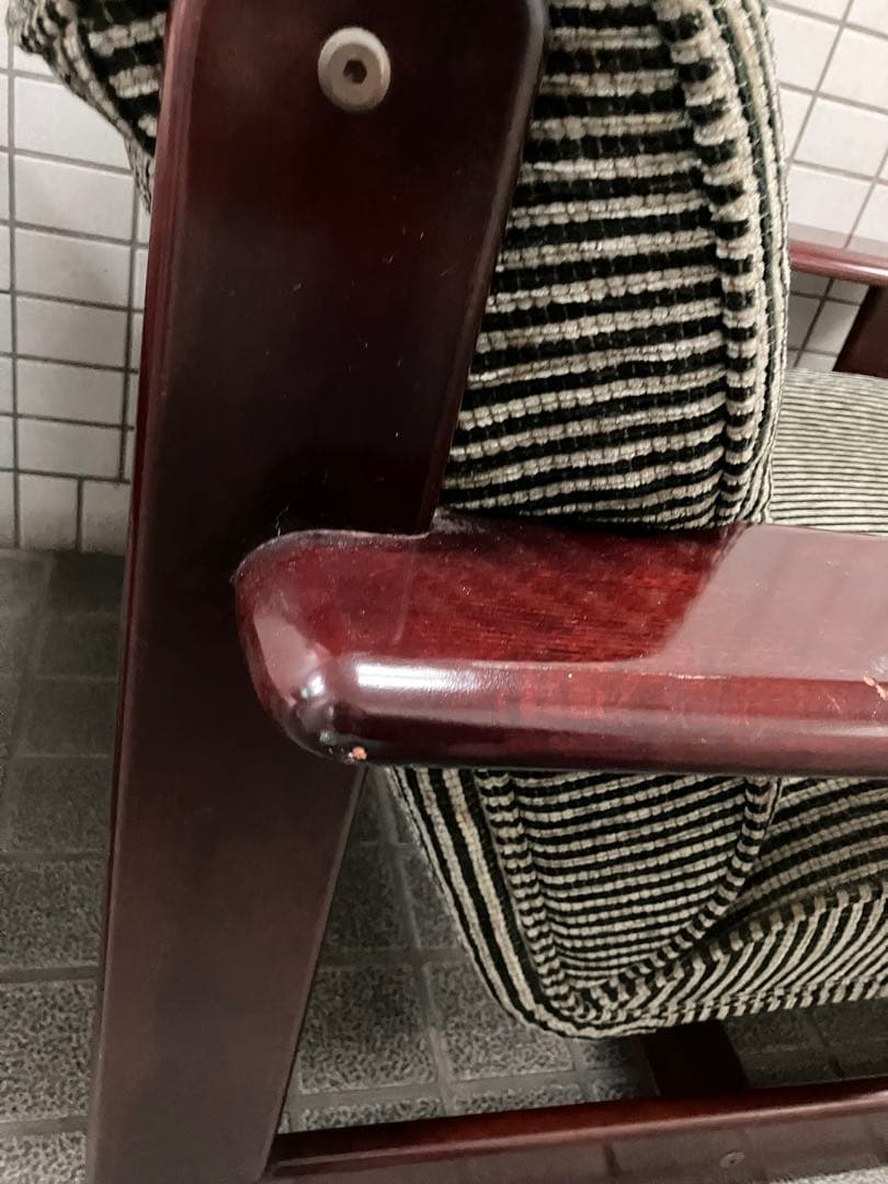 karimoku オールドカリモクストライプウッドアーム1人掛けソファ