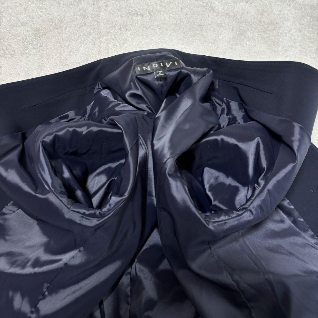 美品 INDIVI インディヴィ ノーカラー パンツスーツ ネイビー Mサイズ