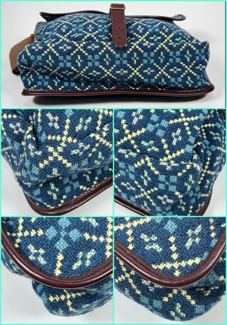 極美品 A4収納 ネペンテス メッセンジャーバッグ ウール レザー ネイビー