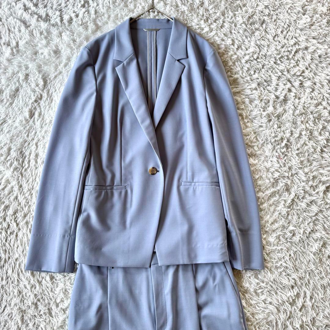 極美品　ユナイテッドアローズ　ビジネススーツ　セットアップ　ノーカラー　ブルー