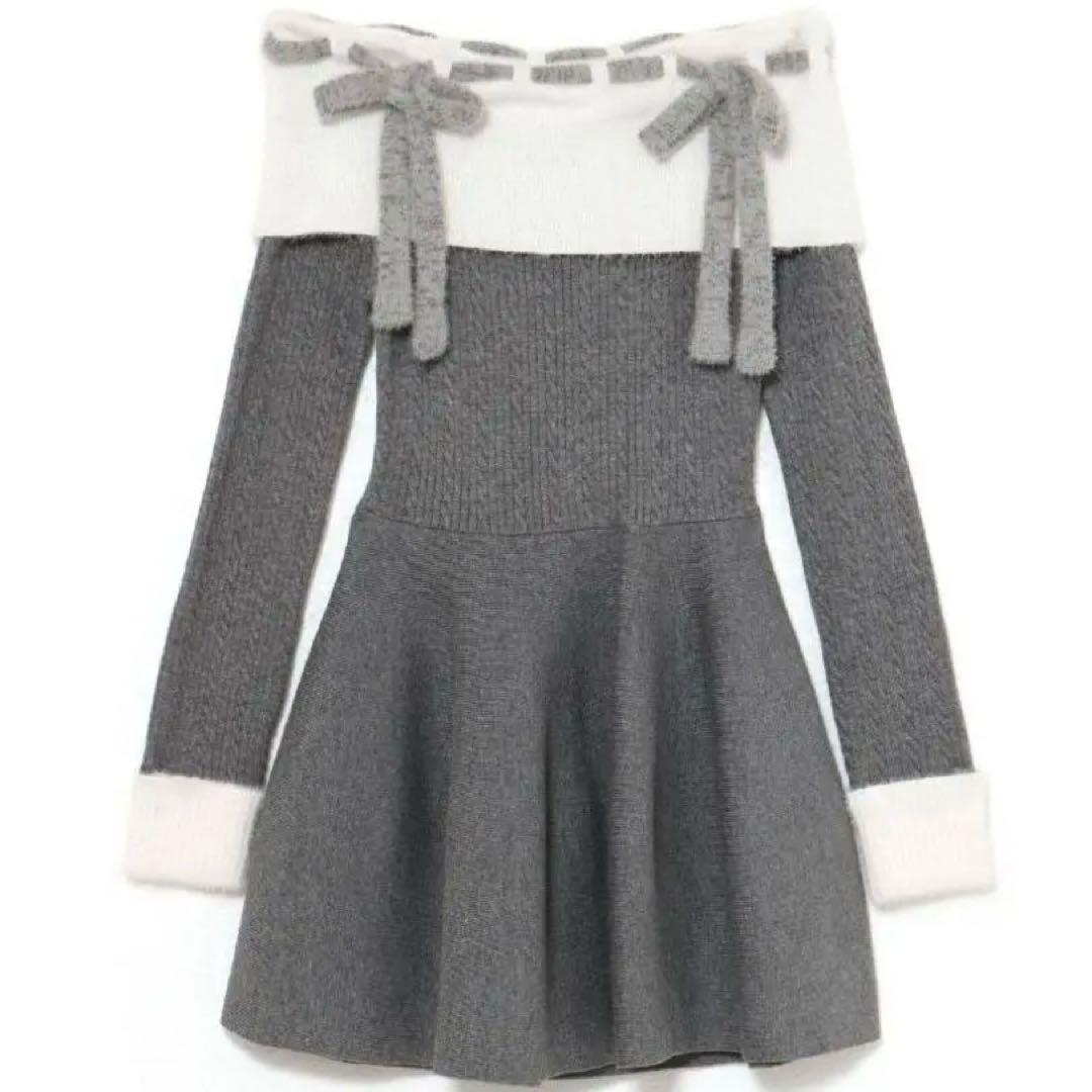 BUBBLES リボンオフショルダーワンピース M