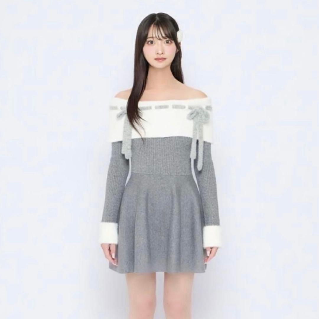 BUBBLES リボンオフショルダーワンピース M