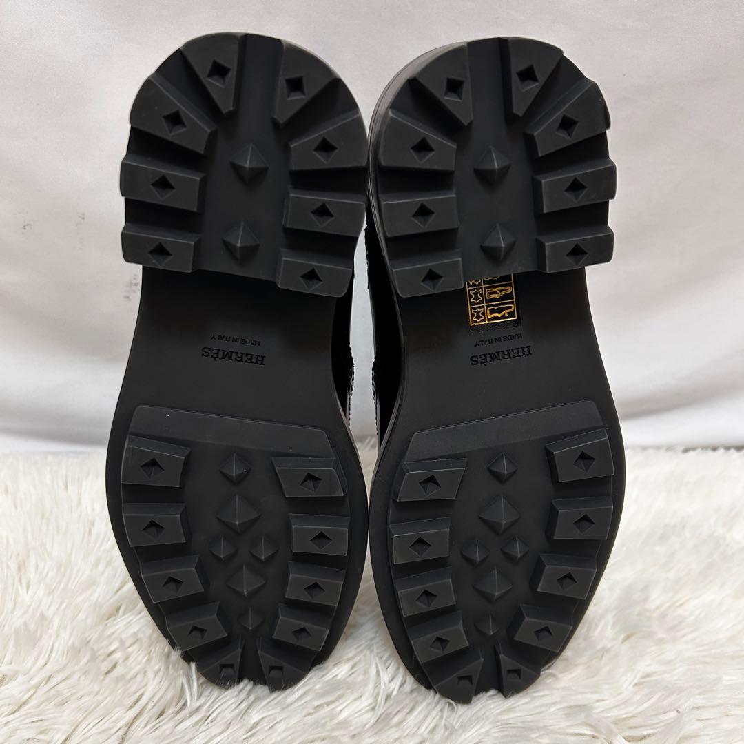 美品　HERMES サイドゴアブーツ　ブラック　ウィングチップ　レザー　保存袋