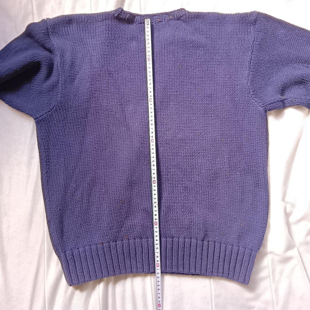 【希少・手編み】90s ポロ ラルフローレン 星条旗 コットン ニット L 紺