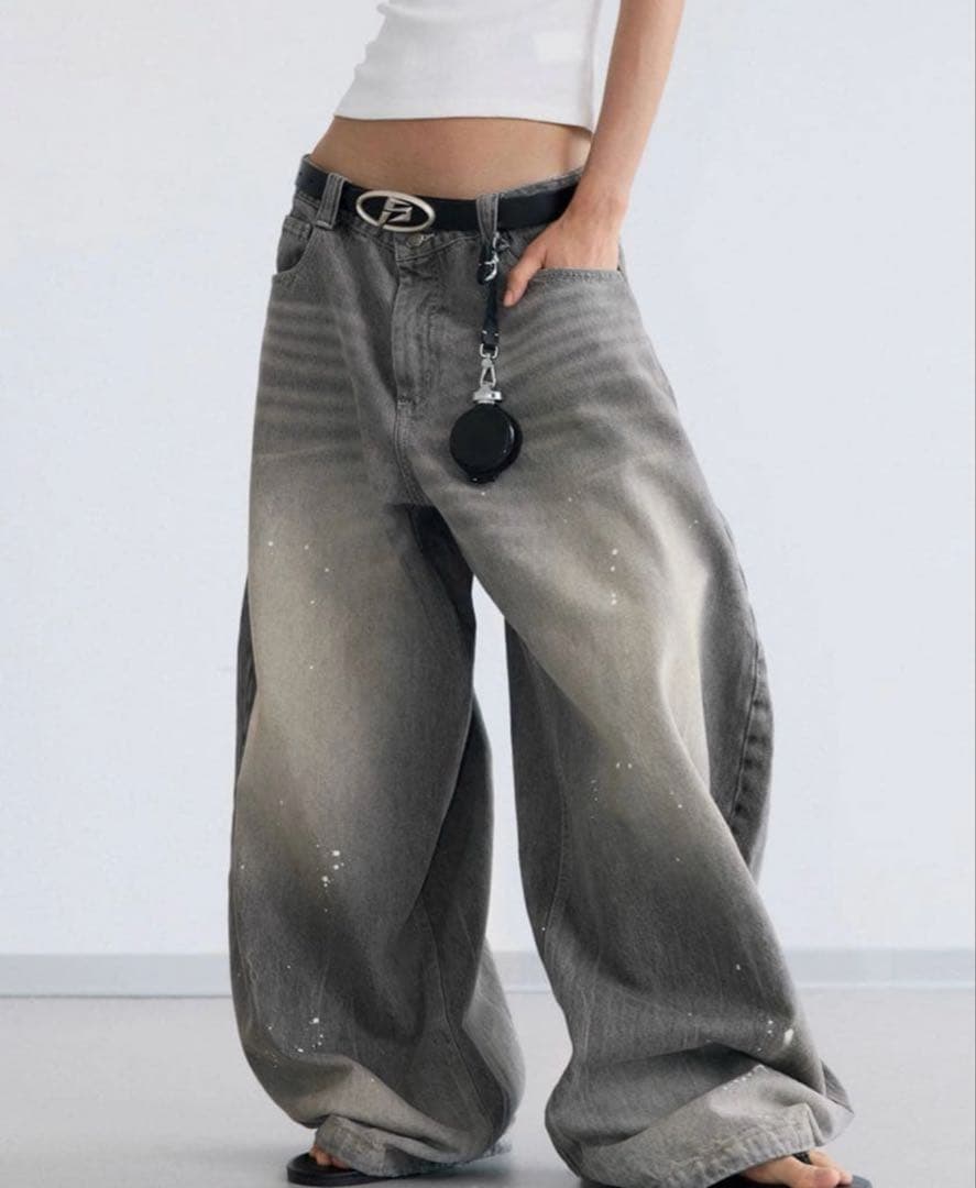 peoplesense ピーポーセンス　ペイントデニム　 ワイドパンツ　Ｌサイズ