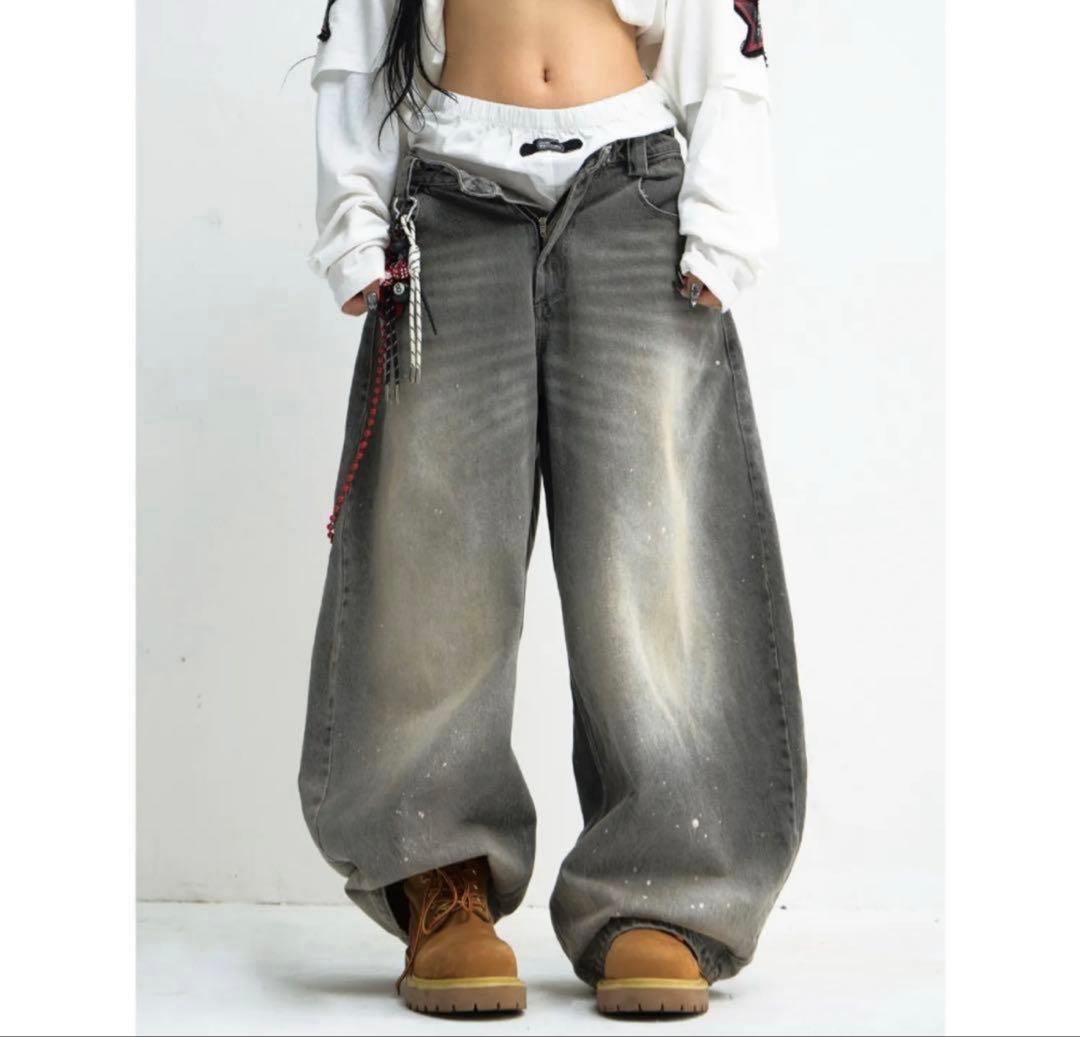 peoplesense ピーポーセンス　ペイントデニム　 ワイドパンツ　Ｌサイズ