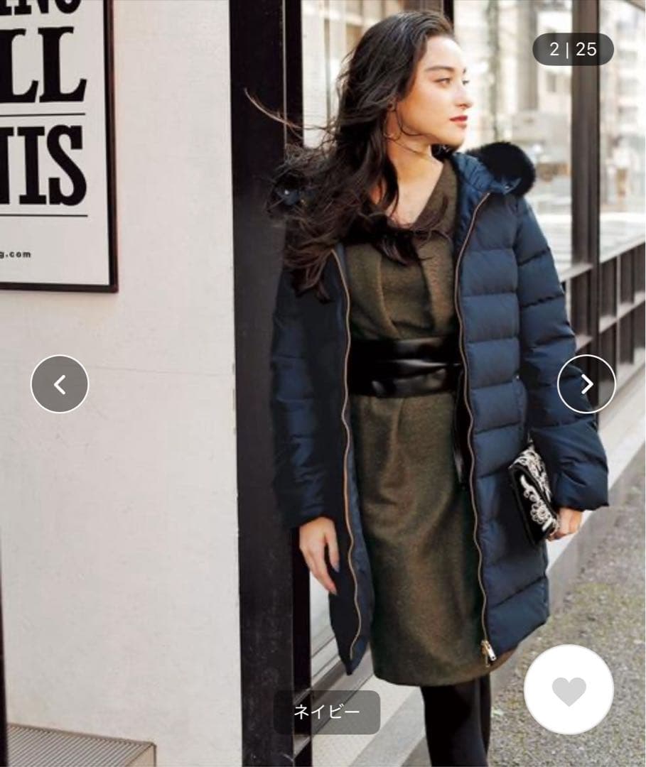 美品✨グリーンレーベルリラクシング　ダウンコート　ネイビー　フォックスファー