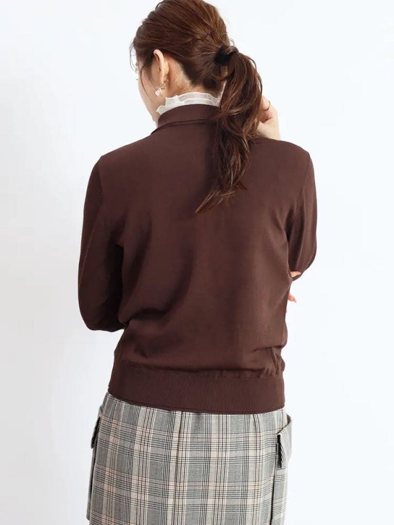 新品★ヤマダヤ　FENNELフェンネル　フリル付きポロ襟カーディガン　ブラウン