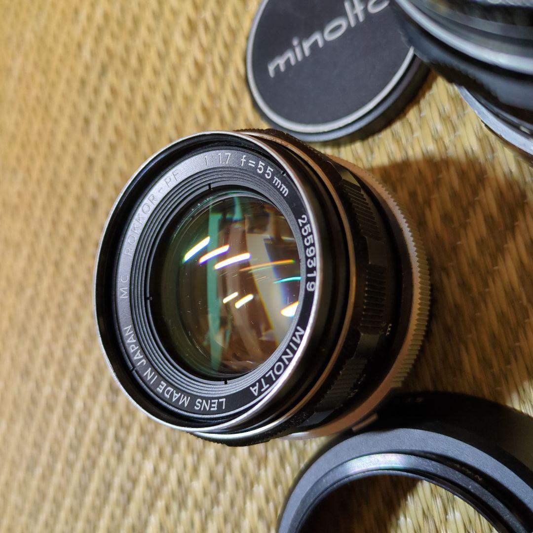 匿名配送　MINOLTA　カメラレンズ3本+メタルフードなどまとめ売り
