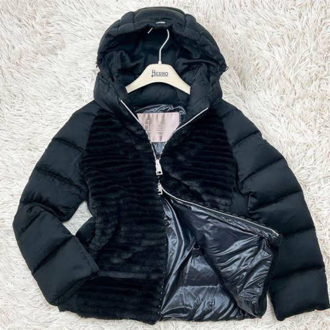ヘルノ リゾート エコファーコンビダウンジャケット 40サイズ　ブラック