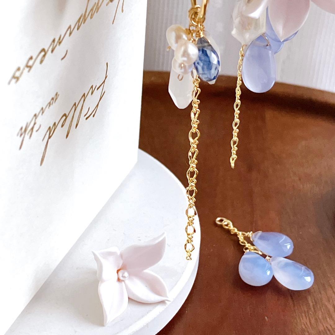 白妙◆ブルーカルセドニー×ブルームーンストーン×カイヤナイトピアス✧リリー