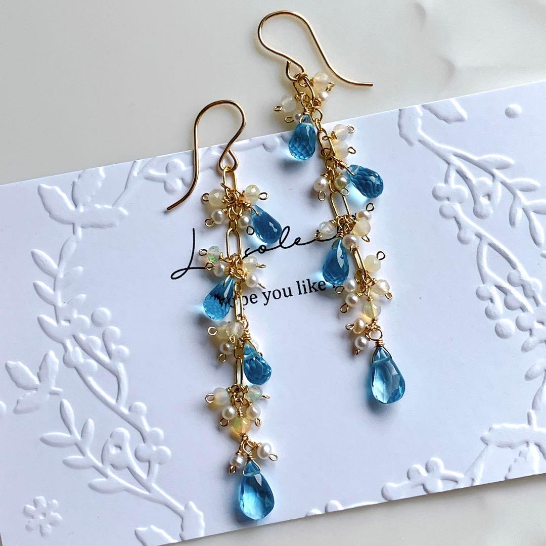 白妙◆ブルーカルセドニー×ブルームーンストーン×カイヤナイトピアス✧リリー