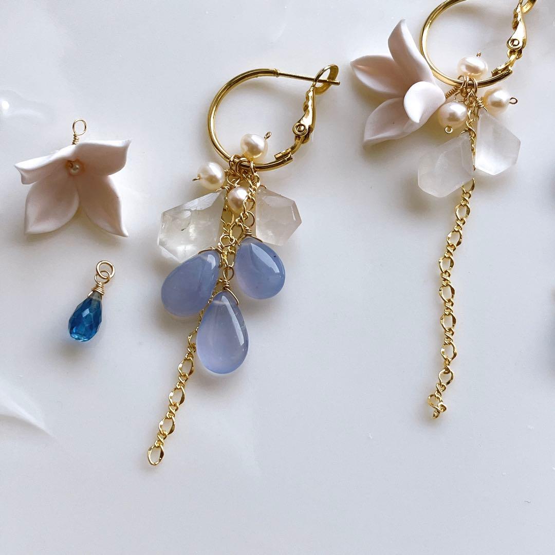 白妙◆ブルーカルセドニー×ブルームーンストーン×カイヤナイトピアス✧リリー