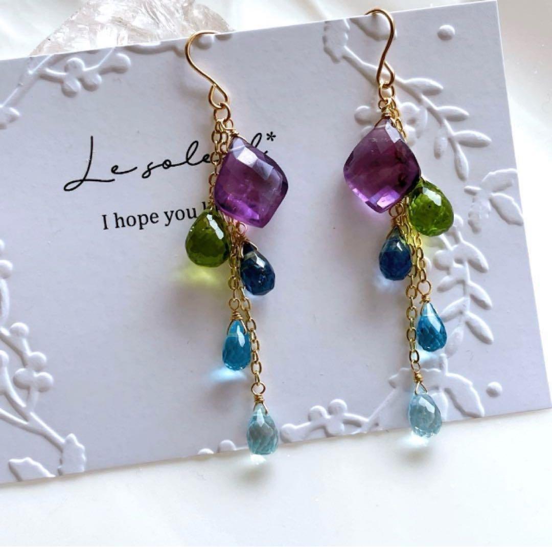 白妙◆ブルーカルセドニー×ブルームーンストーン×カイヤナイトピアス✧リリー