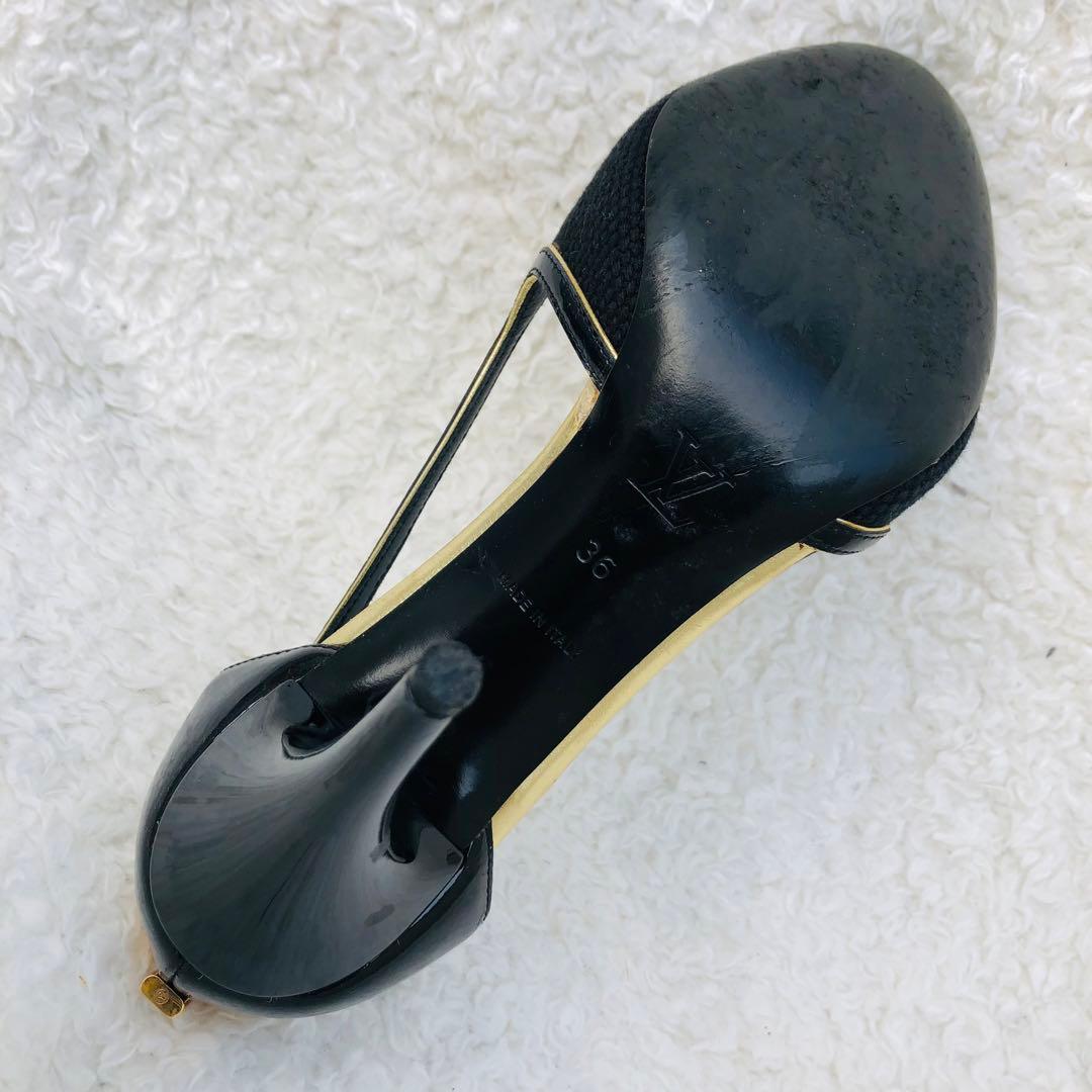 LOUIS VUITTON ブラック ハイヒール 南京錠 ゴールド エナメル