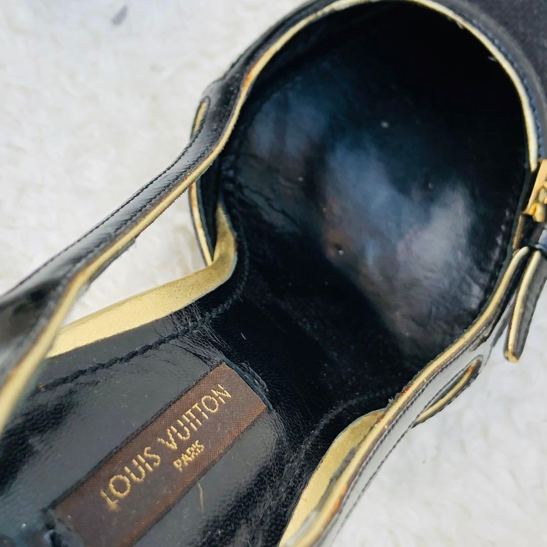 LOUIS VUITTON ブラック ハイヒール 南京錠 ゴールド エナメル