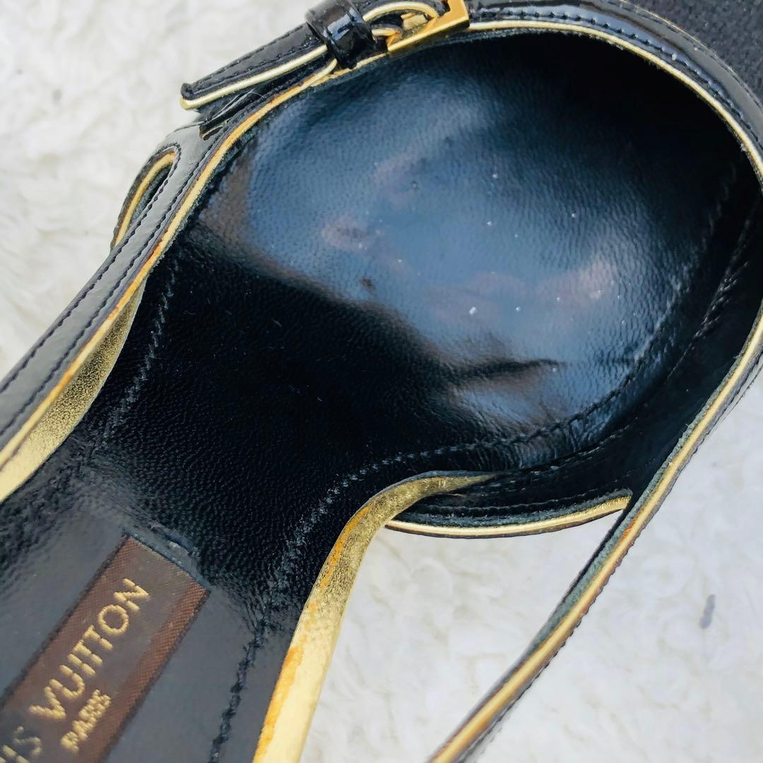 LOUIS VUITTON ブラック ハイヒール 南京錠 ゴールド エナメル