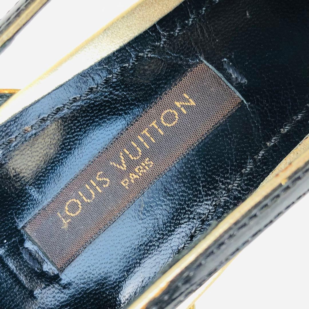 LOUIS VUITTON ブラック ハイヒール 南京錠 ゴールド エナメル