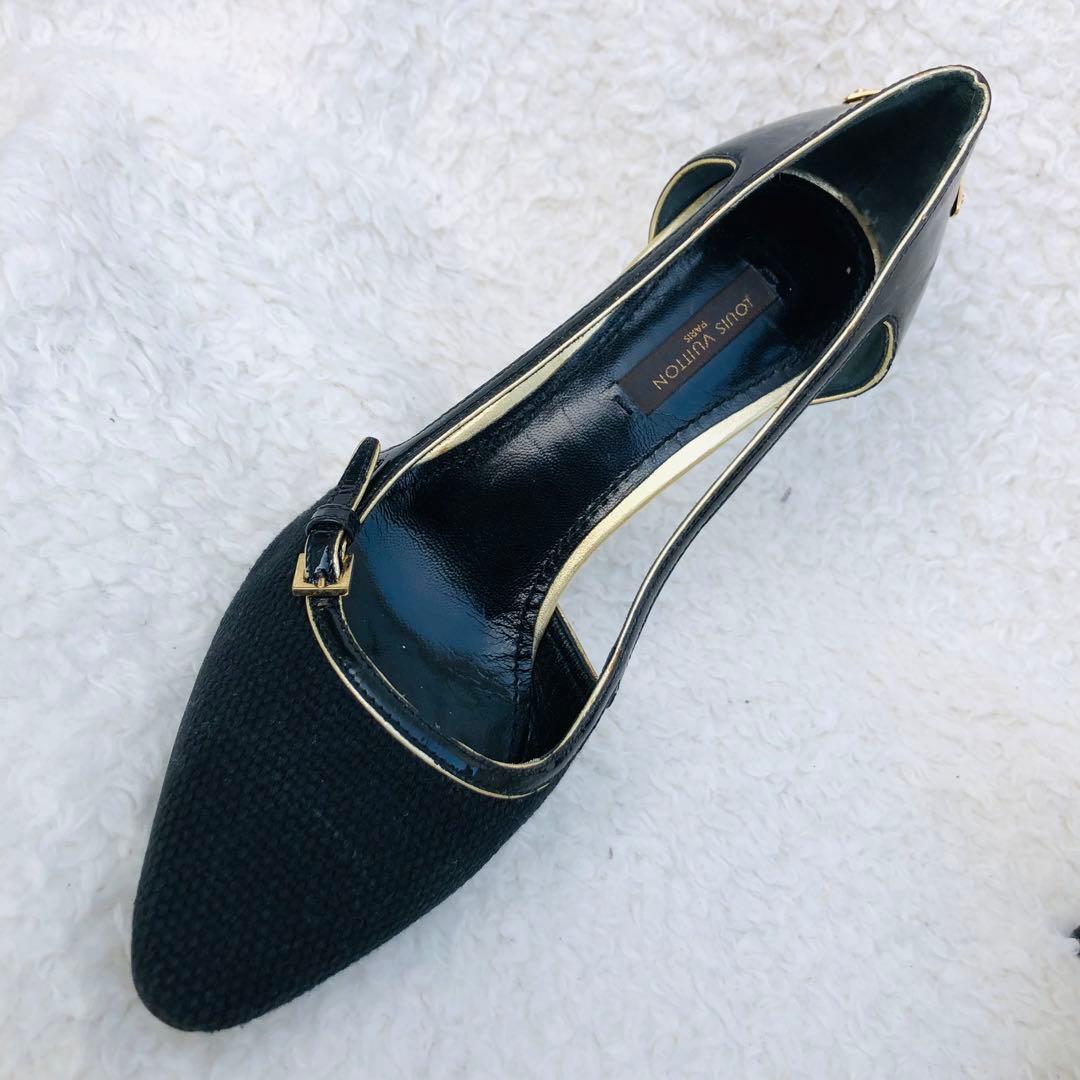 LOUIS VUITTON ブラック ハイヒール 南京錠 ゴールド エナメル