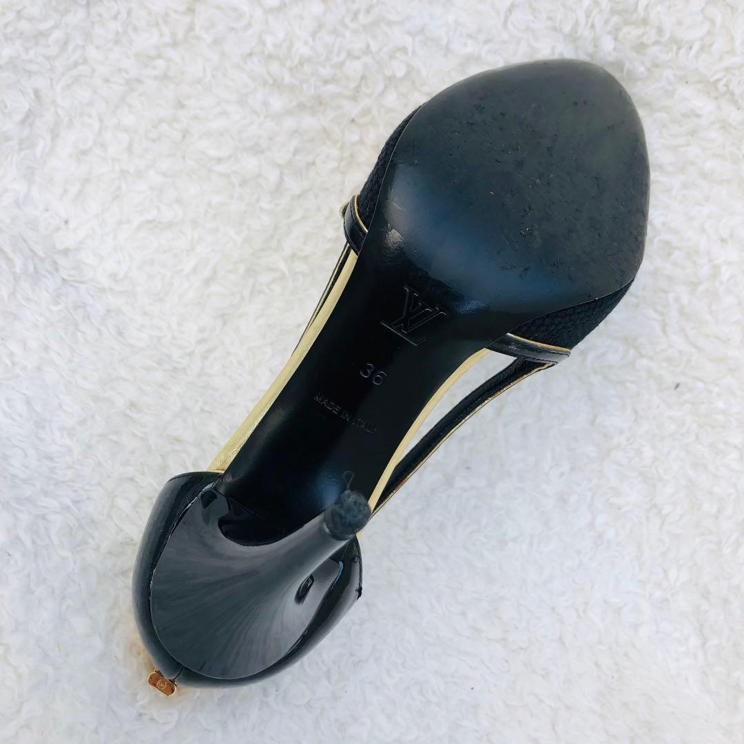 LOUIS VUITTON ブラック ハイヒール 南京錠 ゴールド エナメル