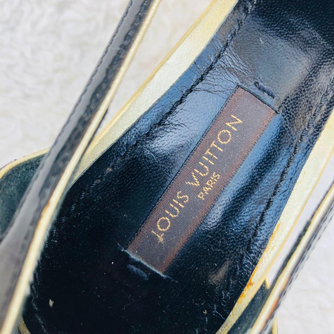 LOUIS VUITTON ブラック ハイヒール 南京錠 ゴールド エナメル