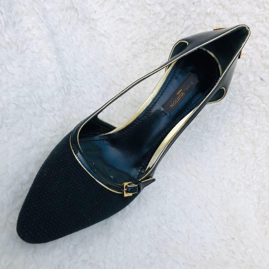 LOUIS VUITTON ブラック ハイヒール 南京錠 ゴールド エナメル