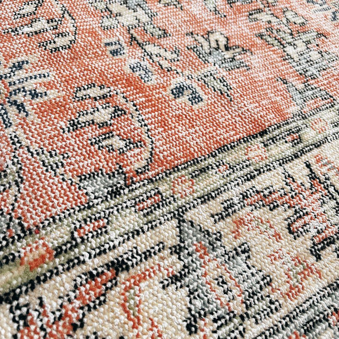 トルコ ヴィンテージラグ オレンジ ベージュ フローラル