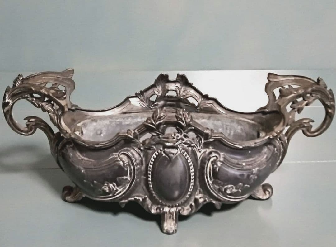 フランスアンティーク　シルバープレート　ジャルディニエール　 薔薇　ヤドリギ