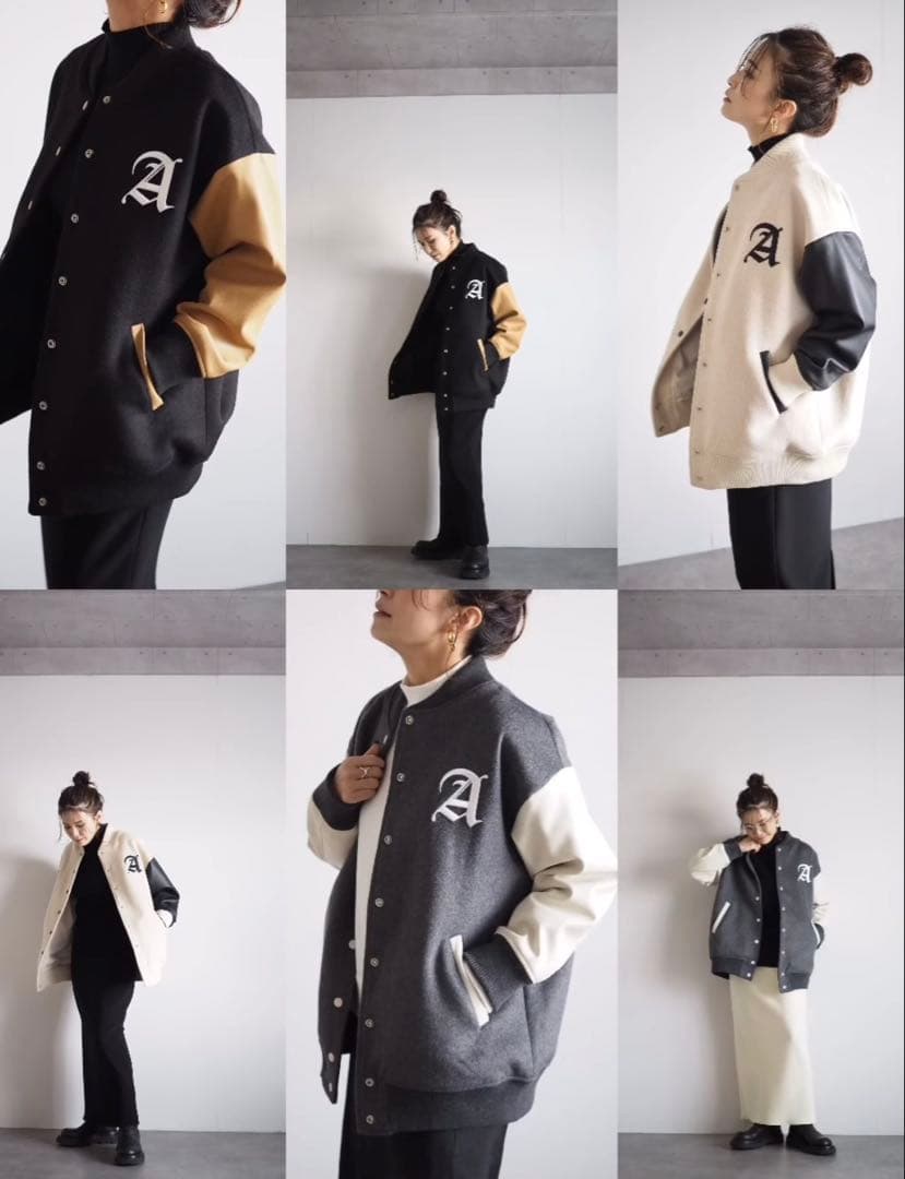 ANIECA スタジャン グレー/アイボリー