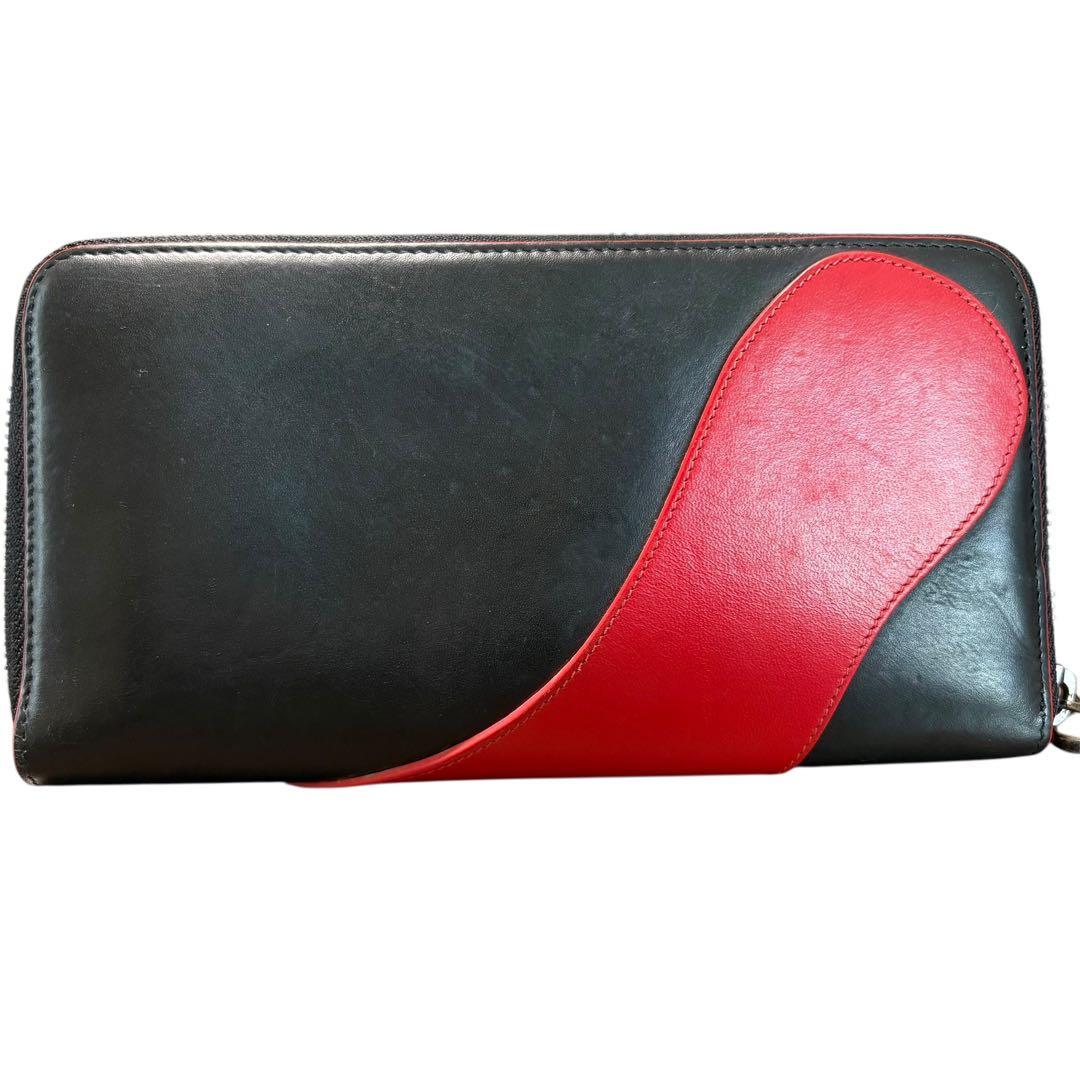 希少　美品 クリスチャンルブタン パネトーネ 長財布 デカロゴ レザー 赤 黒