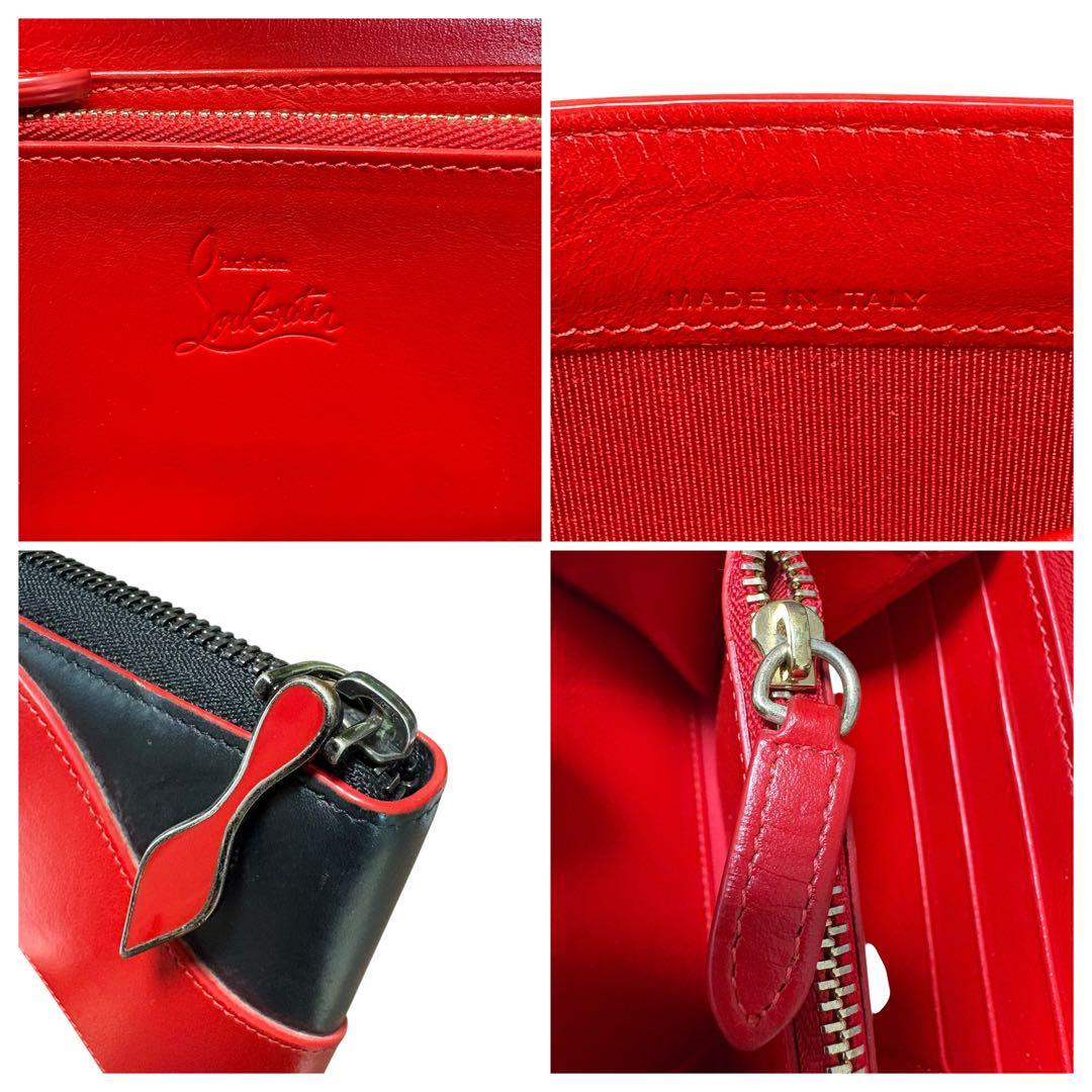 希少　美品 クリスチャンルブタン パネトーネ 長財布 デカロゴ レザー 赤 黒