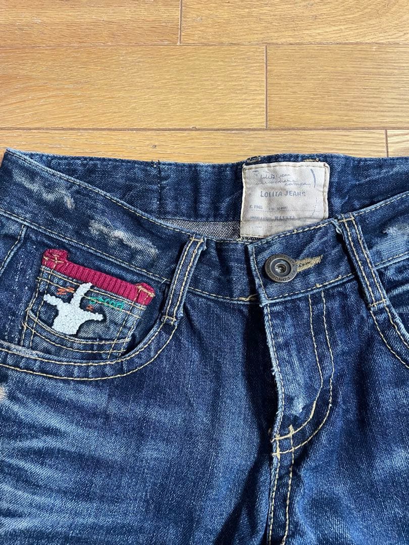 Lolita jeans 奈良美智　ヴィンテージ加工　サガラ刺繍デニム　Sサイズ