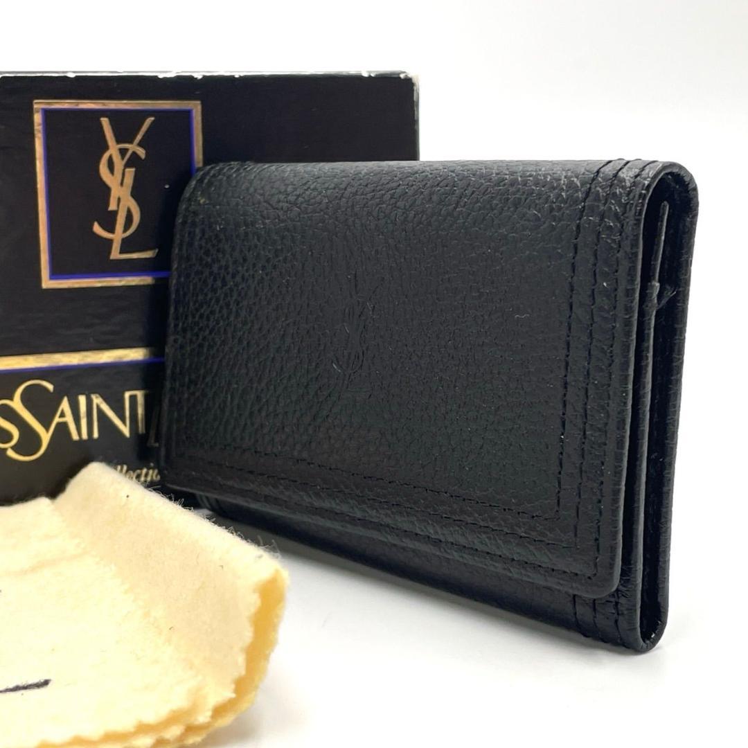 未使用級● イヴサンローラン キーケース 5連 YSLロゴ ブラック レザー
