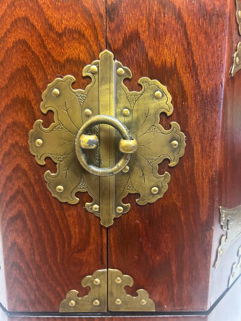 韓国家具 アンティク風 八角形の木製ボックス