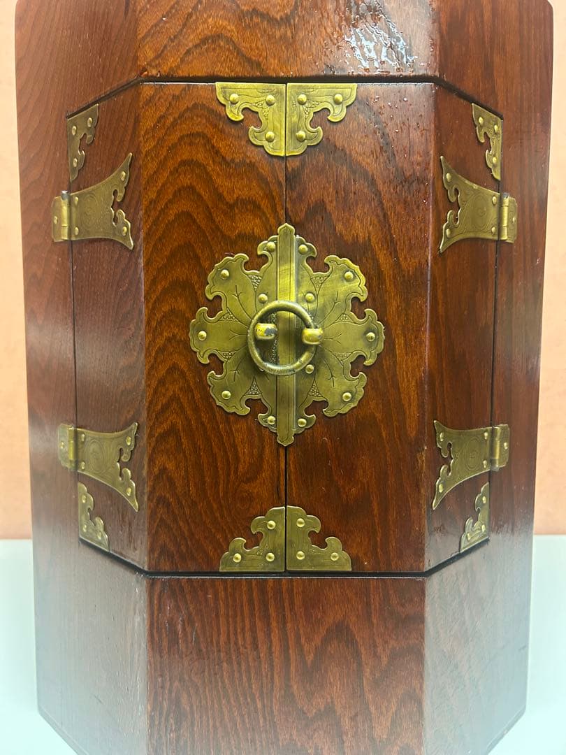 韓国家具 アンティク風 八角形の木製ボックス