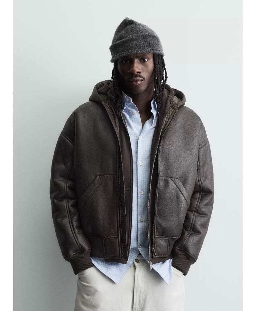 タグ付き新品★ZARAのダブルフェイスフェイクレザージャケット★M★ブラウン色