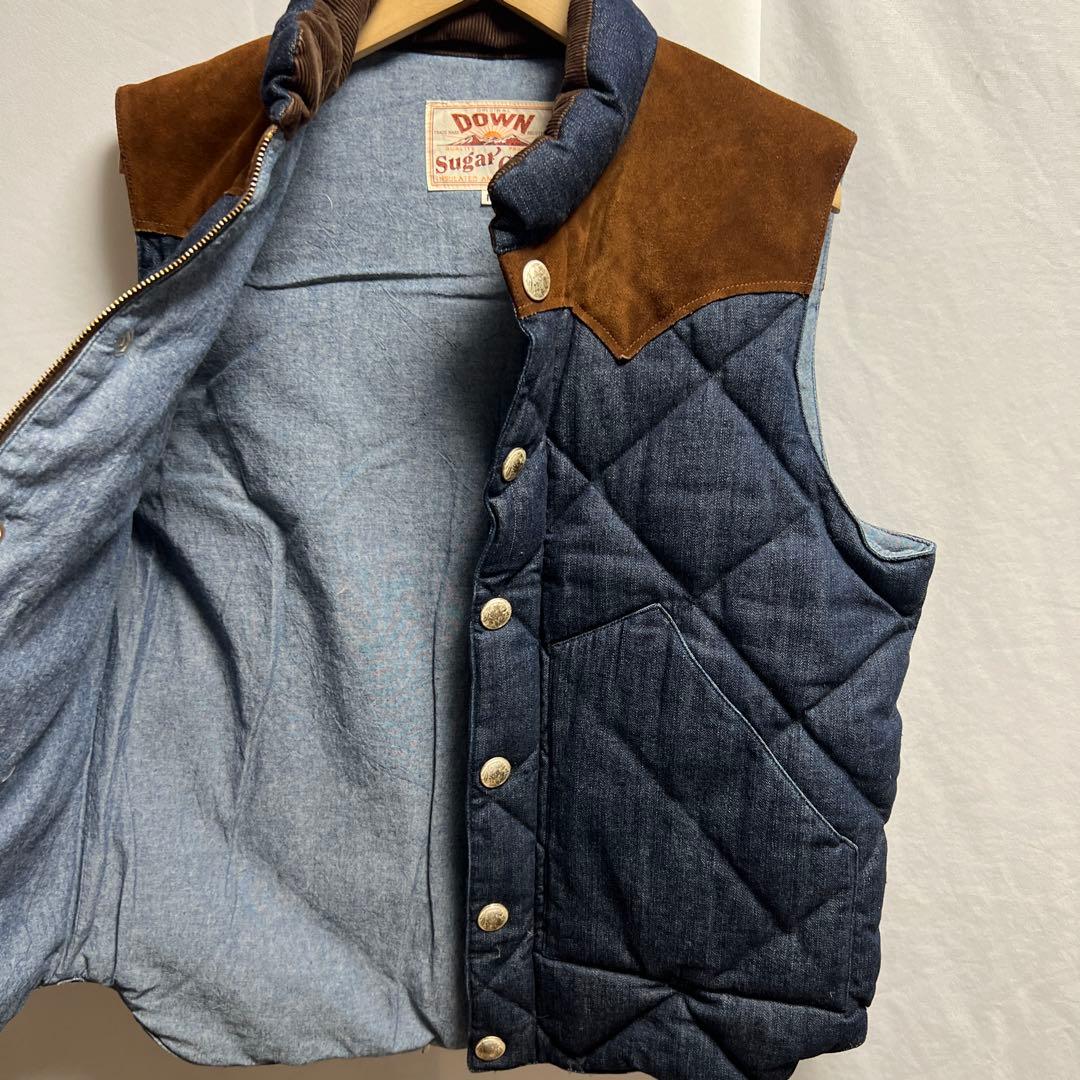 SUGAR CANE レザーヨーク デニムダウンベスト　キルティング　インディゴ