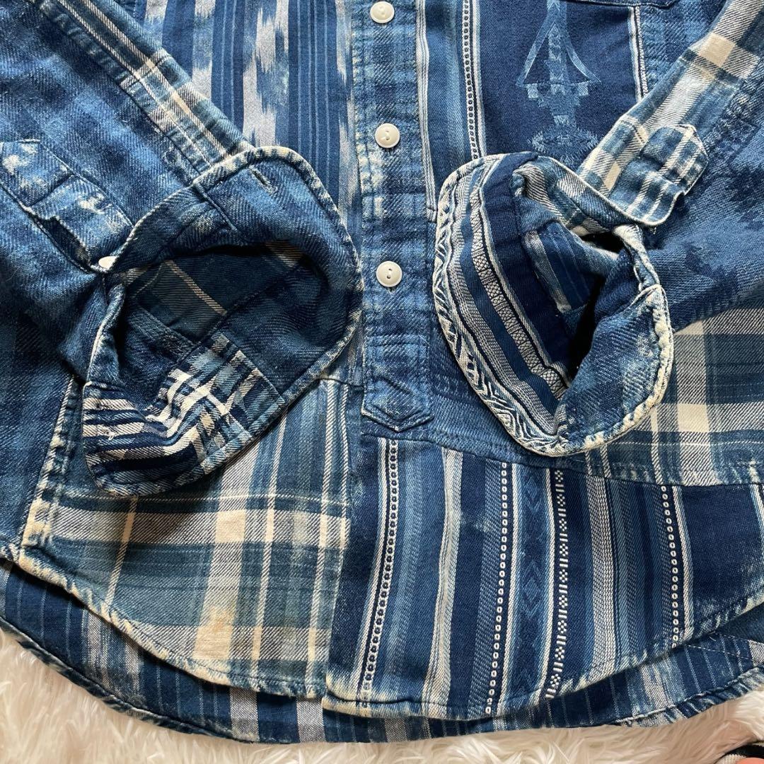 希少 ポロ ラルフローレン パッチワーク シャツ M インディゴ　ブルー 長袖