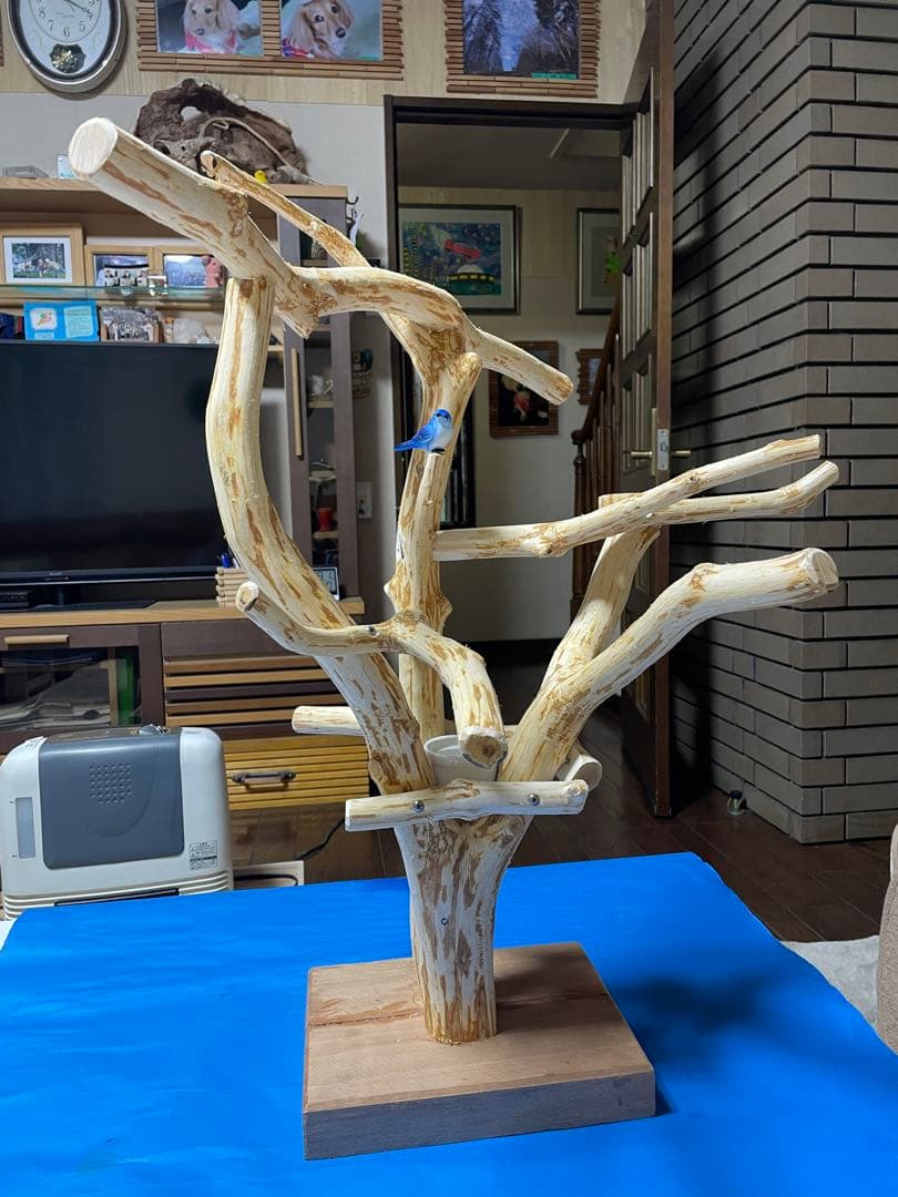 天然木製 鳥用止まり木 高さ約65cm