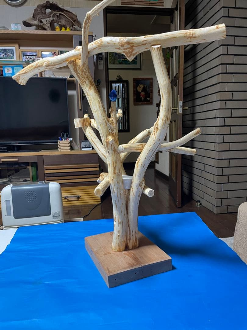 天然木製 鳥用止まり木 高さ約65cm