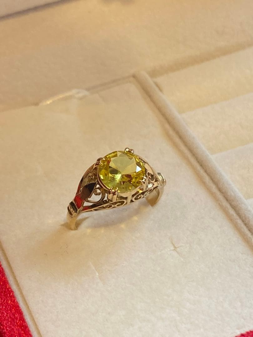 ひろ　昭和ジュエリー　18金　合成ベリルリング　イエロー　9号