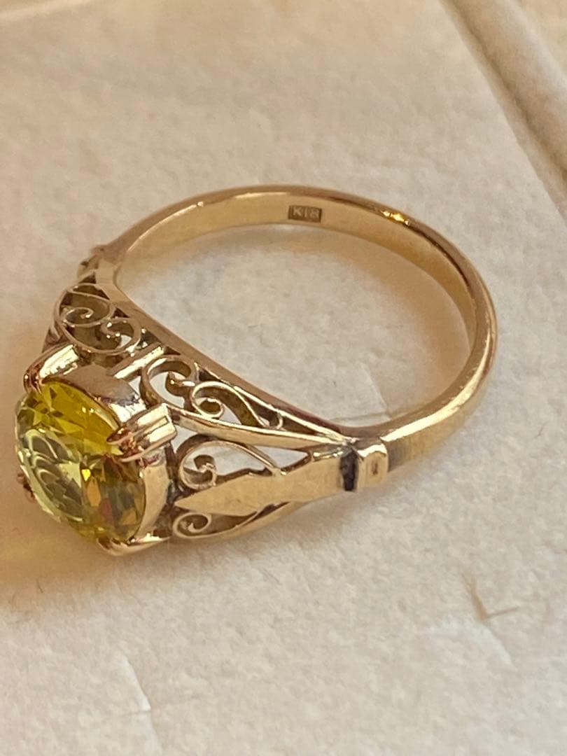 ひろ　昭和ジュエリー　18金　合成ベリルリング　イエロー　9号