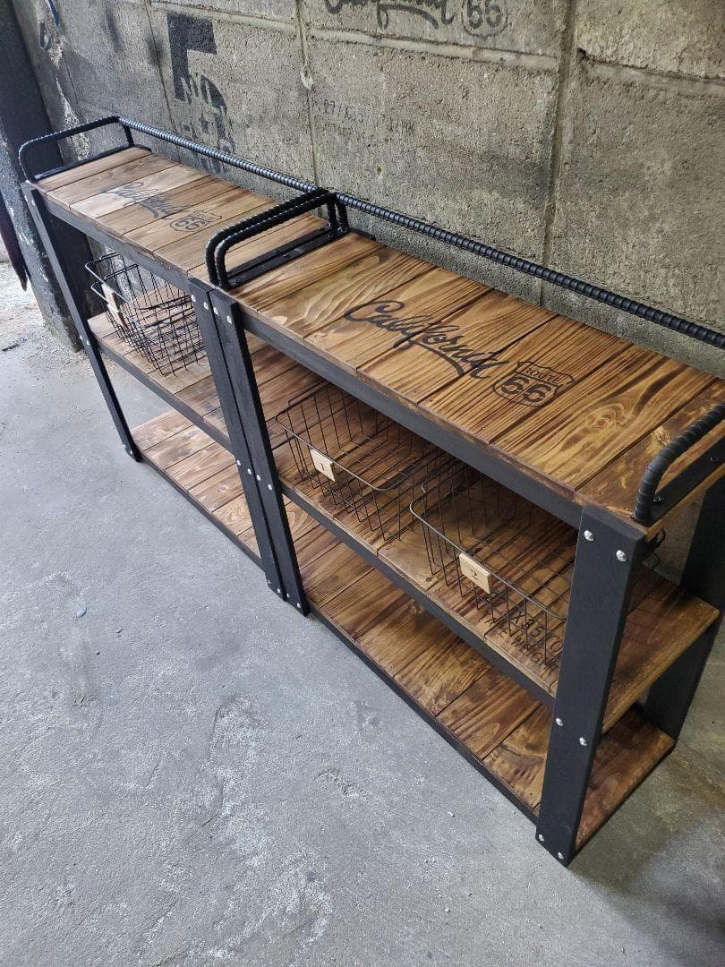 【かごつき】男前インテリア　棚　２台　植物　多肉植物　インダストリアル 1109