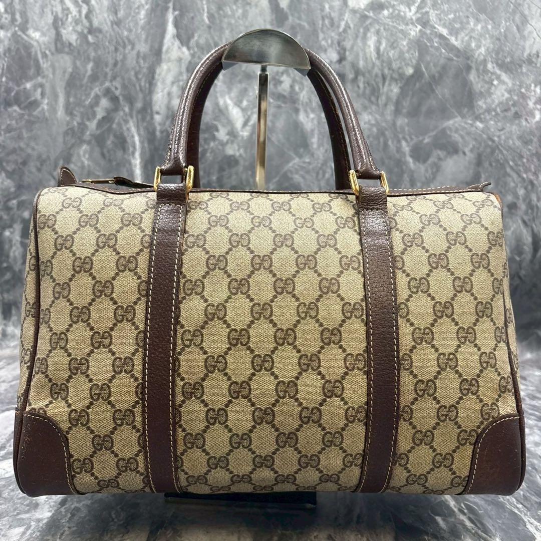 ✨美品✨GUCCI GG ボストンバッグ ハンド ブラウン ロゴ レザー 金具