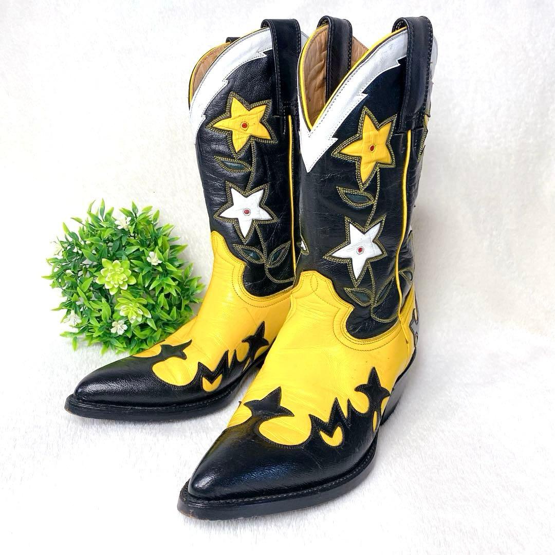希少✨MONTANA モンタナ ウエスタンブーツ 星柄 スター 黒×黄 メキシコ